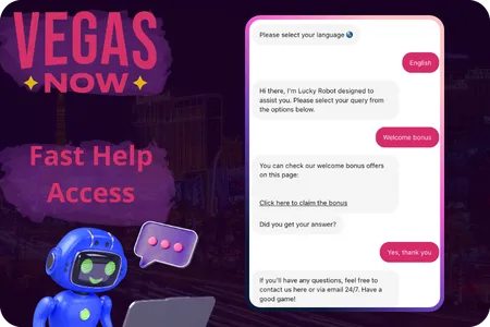 VegasNow bonus customer support
